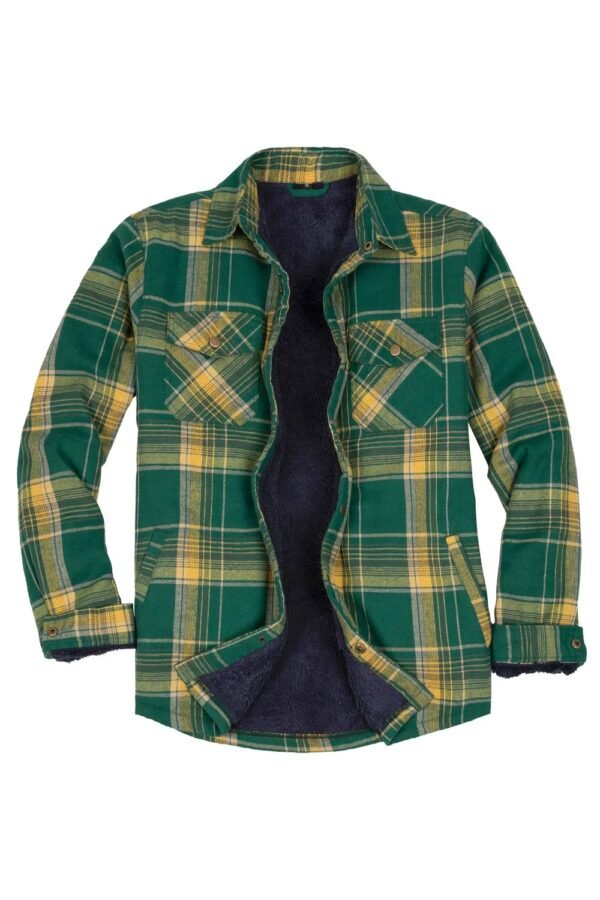 Men's Green & Yellow Plaid Flannel Shirt – Fleece Lined Jacket, Winter Casual Outerwea (1)